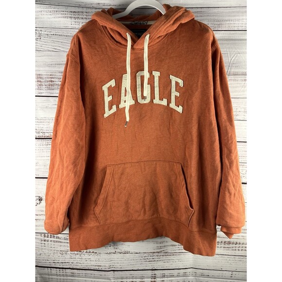 American Eagle Sweatshirt Mens L Hoodie Founded 1977 Pullover Sweater Orange - Picture 1 of 6